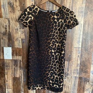BARIII Short Sleeved brown Beige Animal Print Midi Dress XS